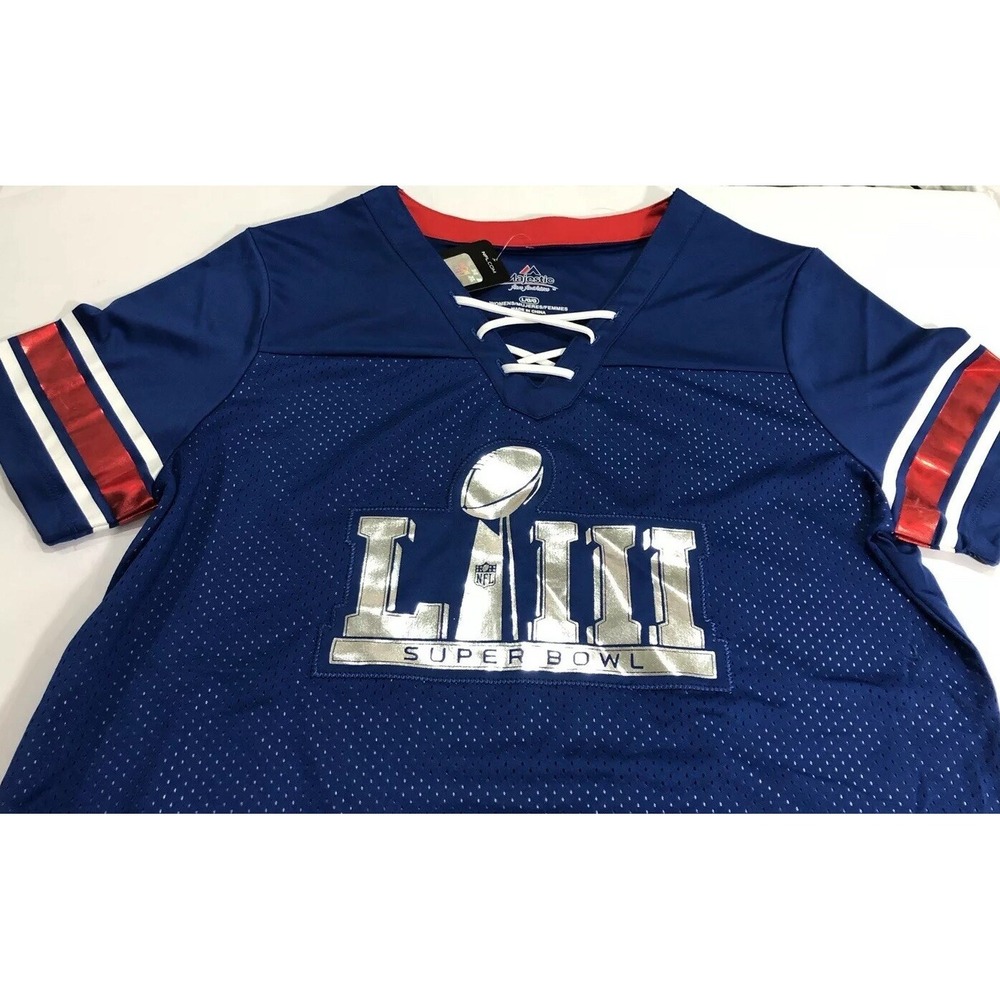 SUPER BOWL LIII ATLANTA Large V-Neck Jersey Womens MAJESTIC NFL Team New